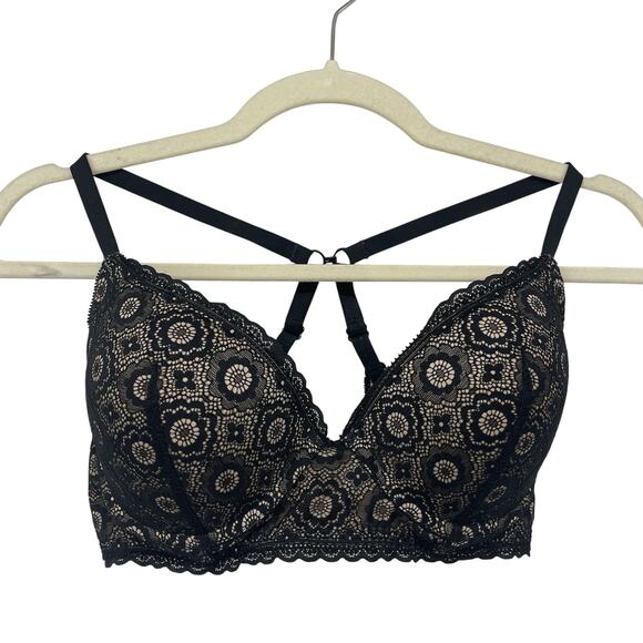 aerie Size 34D Padded Underwire Bra Lace Convertible Straps Black Nude - Picture 1 of 7
